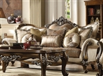 Latisha Sofa in Tan, Pattern Fabric & Antique Oak Finish by Acme - 52115