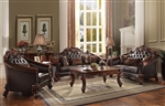 Vendome II 2 Piece Sofa Set in Dark Brown PU & Cherry Finish by Acme - 53130-S