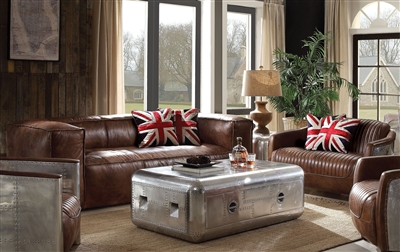 Brancaster 2 Piece Sofa Set in Retro Brown Top Grain Leather Finish by Acme - 53545-S