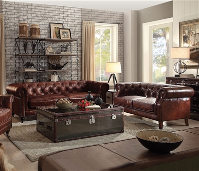 Aberdeen 2 Piece Sofa Set in Vintage Dark Brown Top Grain Leather Finish by Acme - 53625-S