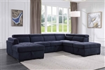 Nekoda Sleeper Sectional w/Storage and Ottoman in Navy Blue Fabric Finish by Acme - 55520