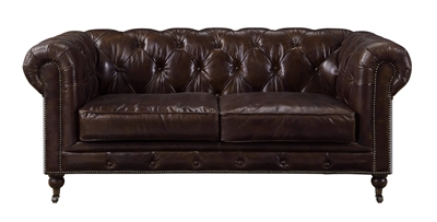 Aberdeen Loveseat in Vintage Brown Top Grain Leather & Aluminum Finish by Acme - 56591