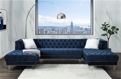 Ezamia 3 Piece Sectional in Navy Blue Velvet Finish by Acme - 57365