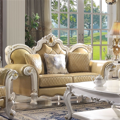 Picardy Loveseat in Butterscotch PU & Antique Pearl Finish by Acme - 58211