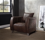 Kalona Accent Chair in Distress Chocolate Top Grain Leather & Aluminum Finish by Acme - 59717