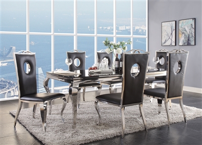 Fabiola 7 Piece Dining Room Set in Stainless Steel & Black Glass Finish by Acme - 62070-62078