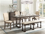 Leilani 7 Piece Dining Room Set in Tan Fabric & Walnut Finish by Acme - 62325