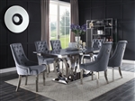 Nasir 7 Piece Dining Room Set in Gray Printed Faux Marble & Mirrored Silver Finish by Acme - 68255