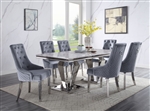 Satinka 7 Piece Dining Room Set in Light Gray Printed Faux Marble & Mirrored Silver Finish by Acme - 68265