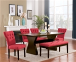 Effie 7 Piece Dining Room Set with Red Chairs in Walnut Finish by Acme - 71515-71521