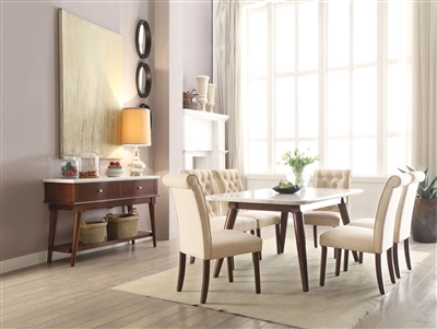 Gasha 7 Piece Dining Room Set in White Marble & Walnut Finish by Acme - 72820