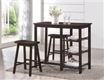 Nyssa 3 Piece Counter Height Dining Set in Walnut Finish by Acme - 73050