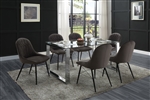 Abraham 7 Piece Dining Room Set in Dark Gray Fabric, Clear Glass & Chrome Finish by Acme - 74015