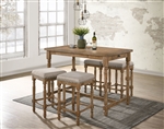 Farsiris 5 Piece Counter Height Dining Set in Beige Fabric & Weathered Oak Finish by Acme - 77175