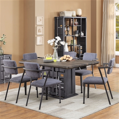 Cargo 7 Piece Dining Room Set in Antique Walnut & Gunmetal Finish by Acme - 77900