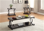 Milo 3 Piece Occasional Table Set in Sandy Black & Black Glass Finish by Acme - 81488-S