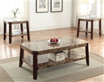 Dacia 3 Piece Occasional Table Set in Faux Marble & Brown Finish by Acme - 82125-S