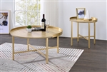 Mithea 3 Piece Occasional Table Set in Oak Table Top & Gold Finish by Acme - 82335-S