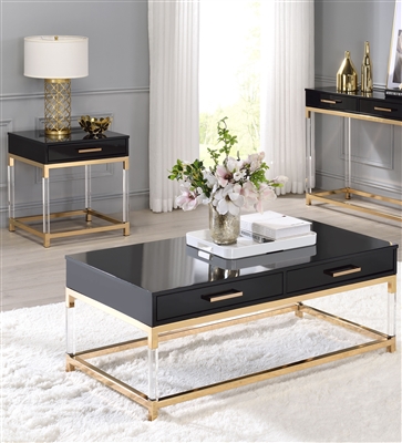 Adiel 3 Piece Occasional Table Set in Black & Gold Finish by Acme - 82345-S