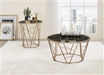 Cicatrix 3 Piece Occasional Table Set in Faux Black Marble Glass & Champagne Finish by Acme - 83300-S