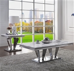 Satinka 3 Piece Occasional Table Set in Light Gray Printed Faux Marble & Mirrored Silver Finish by Acme - 87215-S