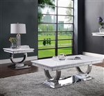 Zander 3 Piece Occasional Table Set in White Printed Faux Marble & Mirrored Silver Finish by Acme - 87355-S