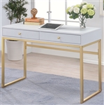 Coleen Executive Home Office Desk in White & Brass Finish by Acme - 92312