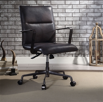 Indra Office Chair in Onyx Black Top Grain Leather Finish by Acme - 92569