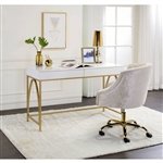 Lightmane Executive Home Office Desk in White High Gloss & Gold Finish by Acme - 92660