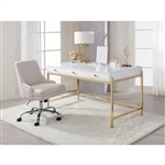 Ottey Executive Home Office Desk in White High Gloss & Gold Finish by Acme - 92695