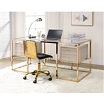 Huyana Executive Home Office Desk in Clear Glass & Gold Finish by Acme - 92945