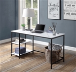 Taurus Executive Home Office Desk in White Printed Faux Marble & Black Finish by Acme - 93077