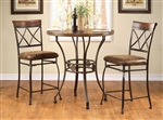 Tavio 3 Piece Round Table Counter Height Dining Set in Walnut & Dark Bronze Finish by Acme - 96068-96059