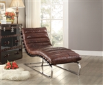 Qortini Chaise in Vintage Dark Brown Top Grain Leather & Stainless Steel Finish by Acme - 96670