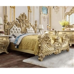 Cabriole Bed in Light Gold Synthetic Leather & Gold Finish by Acme - BD01463EK