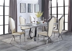 Destry 7 Piece Dining Room Set in Faux Marble Top, Beige & Mirrored Silver Finish by Acme - DN01188