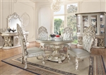 Sandoval 5 Piece Round Table Dining Room Set in Beige Synthetic Leather & Champagne Finish by Acme - DN01493