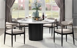 Jaramillo 5 Piece Round Table Dining Room Set in Engineered Marble Top, Beige Fabric & Black Finish by Acme - DN02141