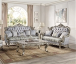 Miliani 2 Piece Sofa Set in Fabric, Natural Marble Top & Antique Bronze Finish by Acme - LV01780-S