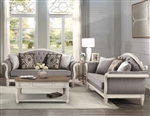 Florian 2 Piece Sofa Set in Gray Fabric, Oak & Antique White Finish by Acme - LV02119-S