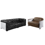 Brancaster-Sedna 2 Piece Sofa Set in Black, Espresso Top Grain Leather & Aluminum Finish by Acme - LV02285-LV01984-S