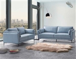 Mesut 2 Piece Sofa Set in Light Blue Top Grain Leather & Black Finish by Acme - LV02387-S