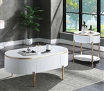 Daveigh 3 Piece Occasional Table Set in White High Gloss & Gold Finish by Acme - LV02464-S