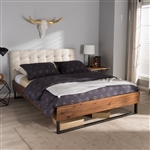 Mitchell Platform Bed in Walnut, Beige Fabric and Dark Bronze Finish by Baxton Studio - BAX-BBT6652-Light Beige-Queen-6086-1