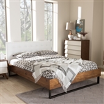 Mitchell Platform Bed in Walnut, White Faux Leather and Dark Bronze Finish by Baxton Studio - BAX-BBT6652-White-Queen