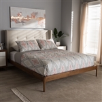 Brooklyn Platform Bed in Walnut and Beige Fabric Finish by Baxton Studio - BAX-BBT6653-Light Beige-Queen-6086-1