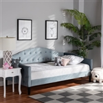 Benjamin Daybed in Light Blue Velvet Fabric and Dark Brown Finish by Baxton Studio - BAX-Benjamin-Light Blue Velvet-Daybed-Full