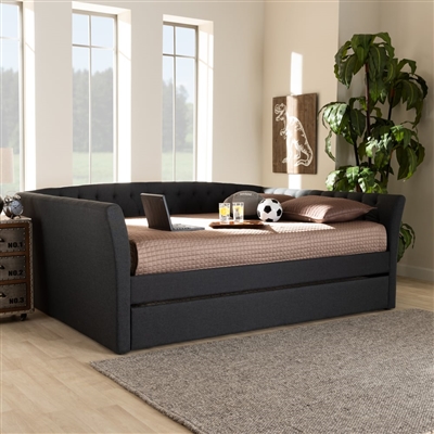 Delora Daybed with Trundle in Dark Grey Fabric Finish by Baxton Studio - BAX-CF9044-Charcoal-Daybed-Q/T