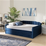 Lennon Daybed with Trundle in Navy Blue Velvet Fabric Finish by Baxton Studio - BAX-CF9172-Navy Blue Velvet-Daybed-Q/T