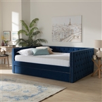 Larkin Daybed with Trundle in Navy Blue Velvet Fabric Finish by Baxton Studio - BAX-CF9227-Navy Blue Velvet-Daybed-Q/T